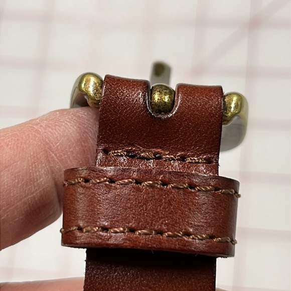 PATRICIA NASH 100% Leather Brass Buckle Link Brown 46" Preppy Office Casual Belt - Picture 10 of 11